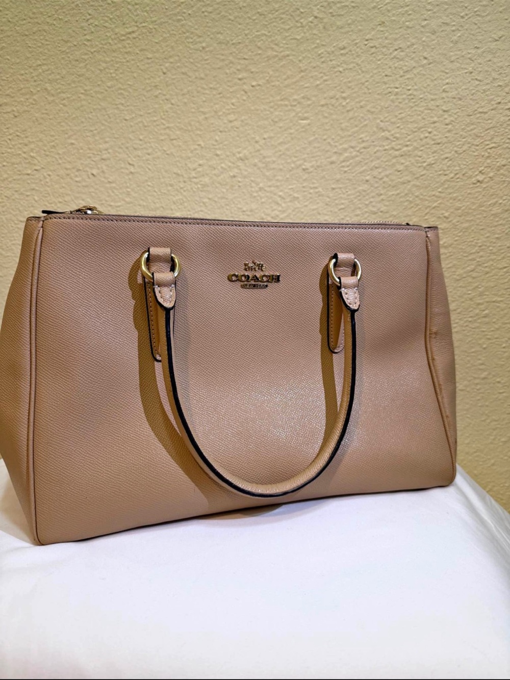 Coach Taupe Leather Tote with Gold Hardware